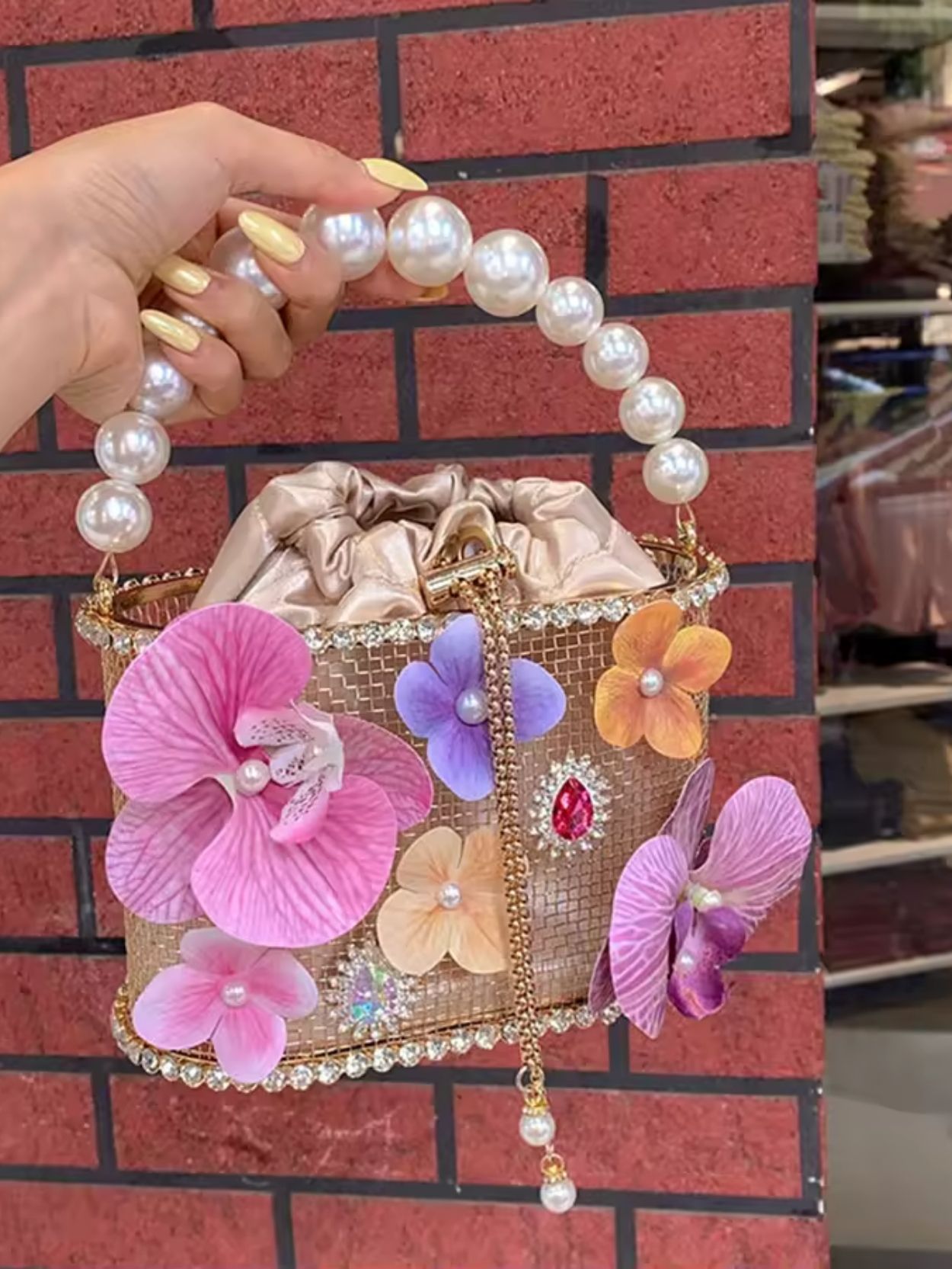 Pearl Flower Handle Clutch Bag for Women SK62956 - Image 5