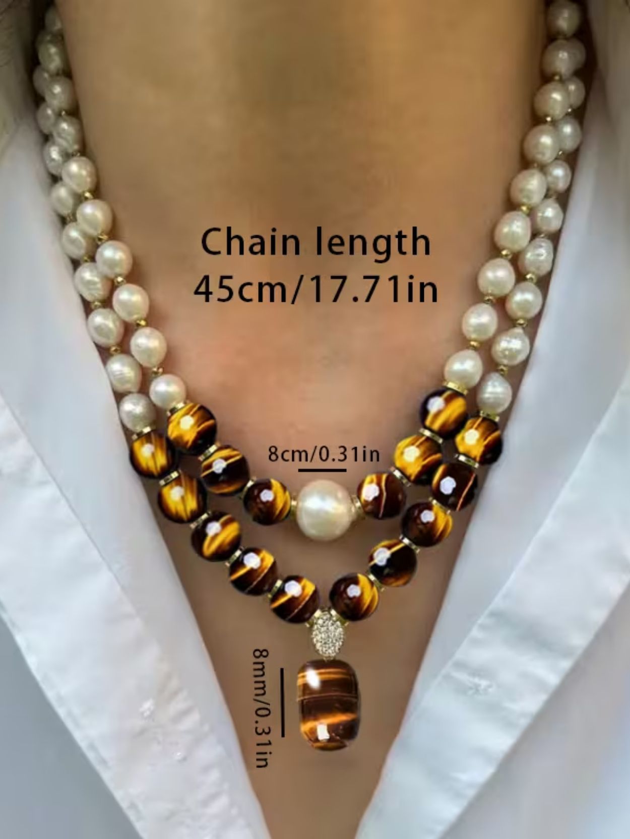 Tiger Eye & Freshwater Pearl 2-Piece Necklace Set SK62839 - Image 4