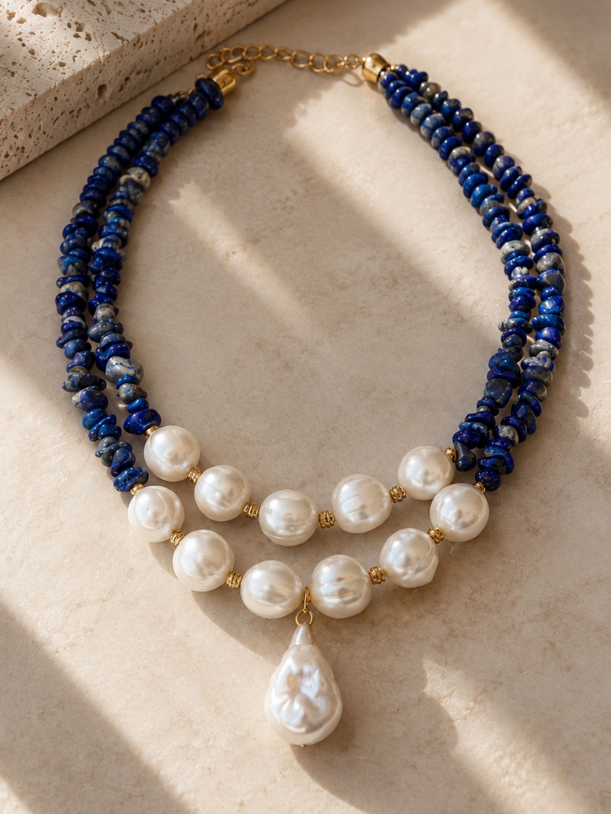 Freshwater Pearl & Lapis Lazuli Necklace Set | 2-Piece SK62822 - Image 4
