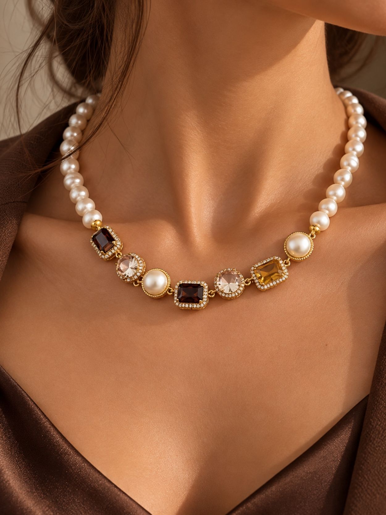 Baroque Freshwater Pearl Necklace with Gold-Tone Statement Detail SK63140