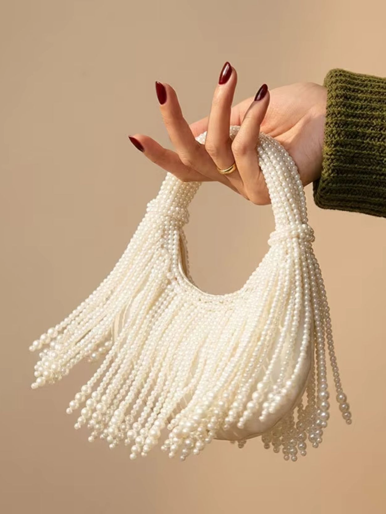 Pearl Beaded Fringe Shoulder Bag SK63010 - Image 3