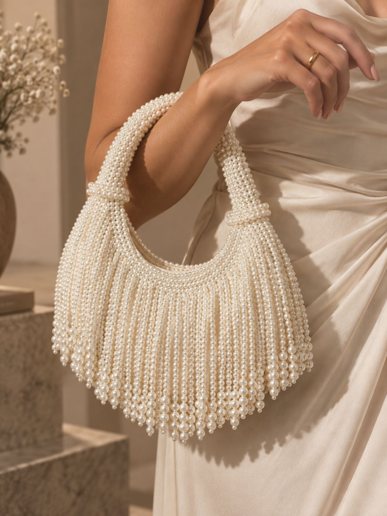 Pearl Beaded Fringe Shoulder Bag SK63010 - Image 4