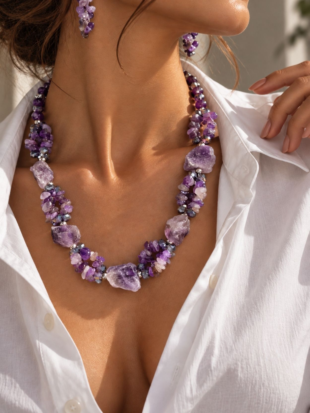 Amethyst Gemstone Necklace and Earrings Set SK63088
