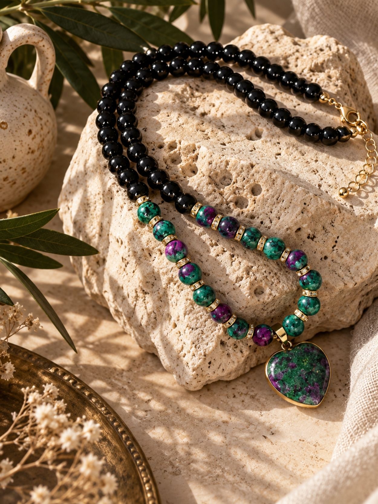 Black Obsidian & Zoisite 2-Piece Beaded Necklace Set SK63082 - Image 5