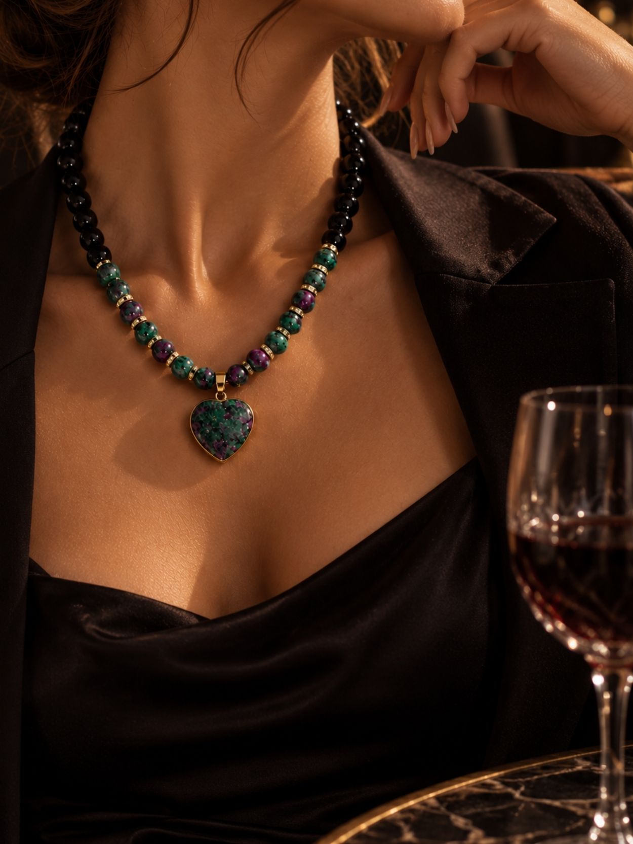 Black Obsidian & Zoisite 2-Piece Beaded Necklace Set SK63082 - Image 4