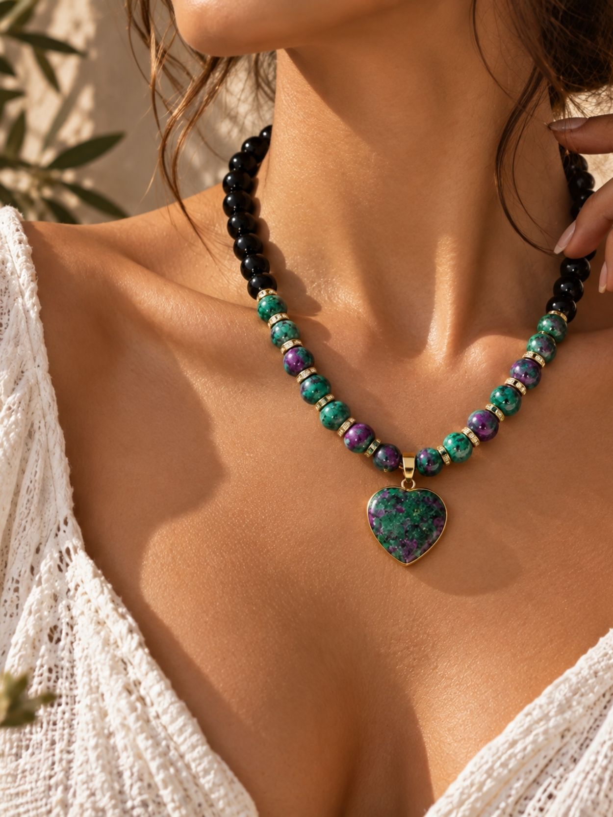Black Obsidian & Zoisite 2-Piece Beaded Necklace Set SK63082