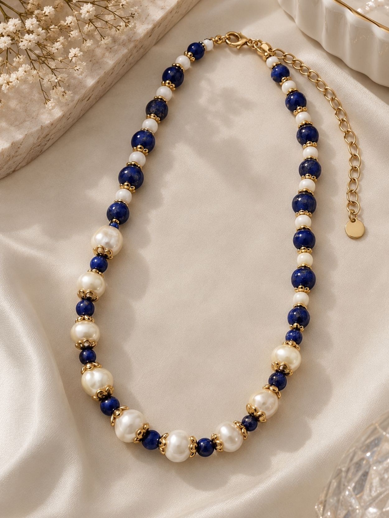 Lapis Lazuli & Freshwater Pearl Beaded Necklace SK63094 - Image 4