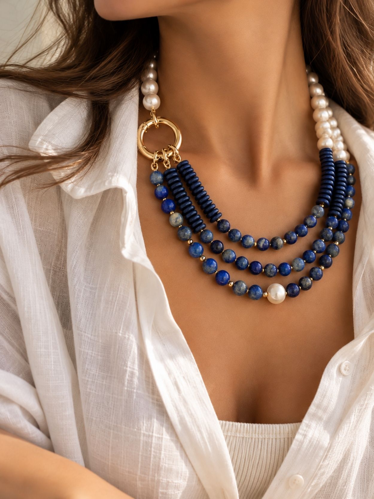 Lapis Lazuli & Freshwater Pearl Layered Necklace SK63128 - Image 2