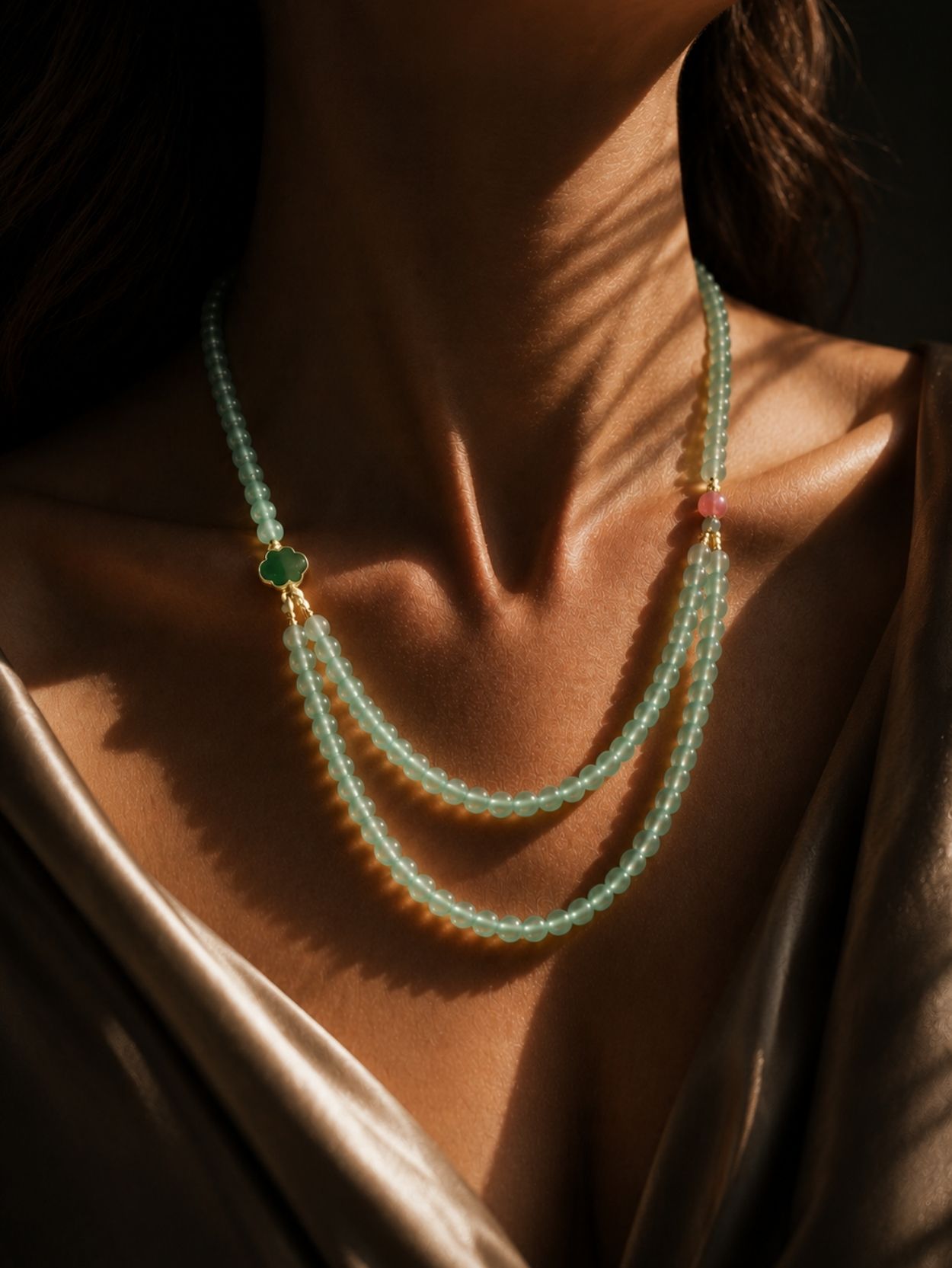 Green Natural Stone Layered Necklace SK62827 - Image 4