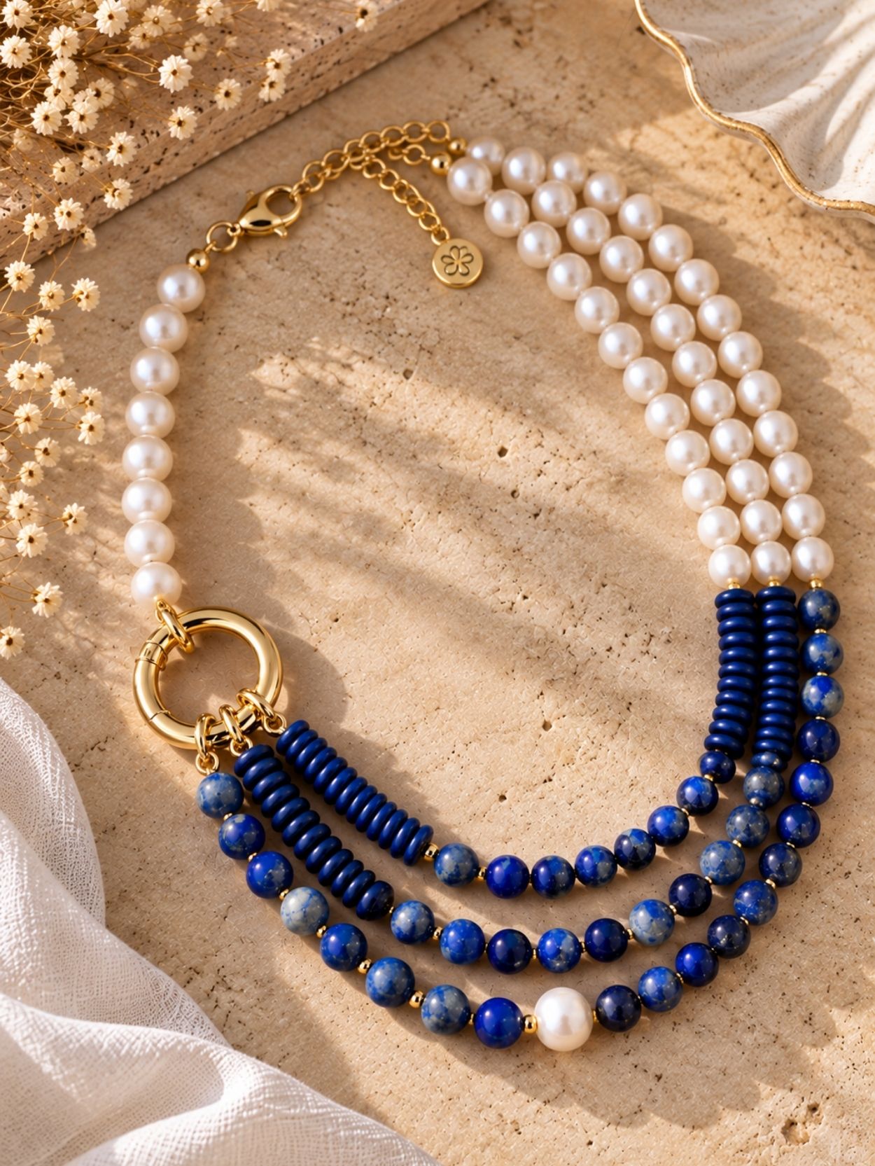Lapis Lazuli & Freshwater Pearl Layered Necklace SK63128 - Image 5