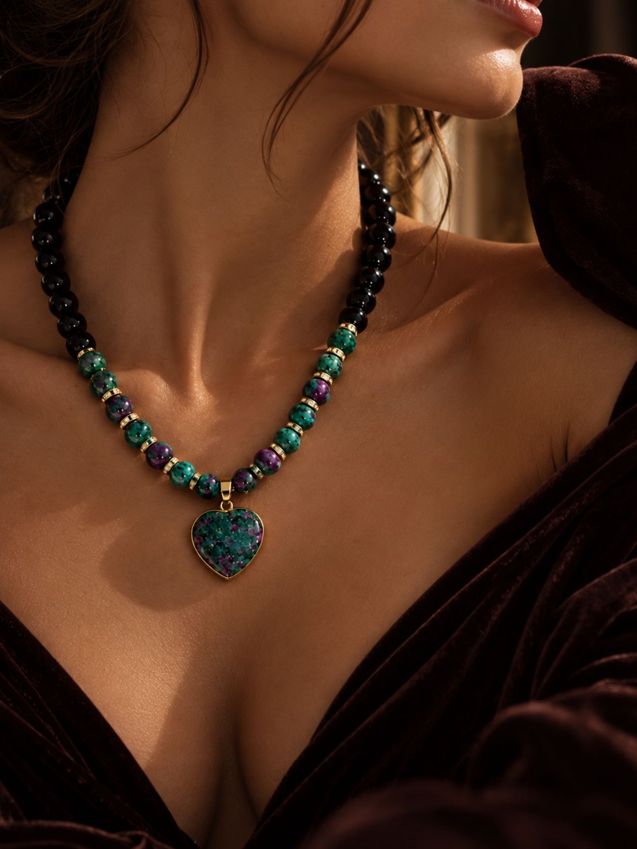 Black Obsidian & Zoisite 2-Piece Beaded Necklace Set SK63082 - Image 2