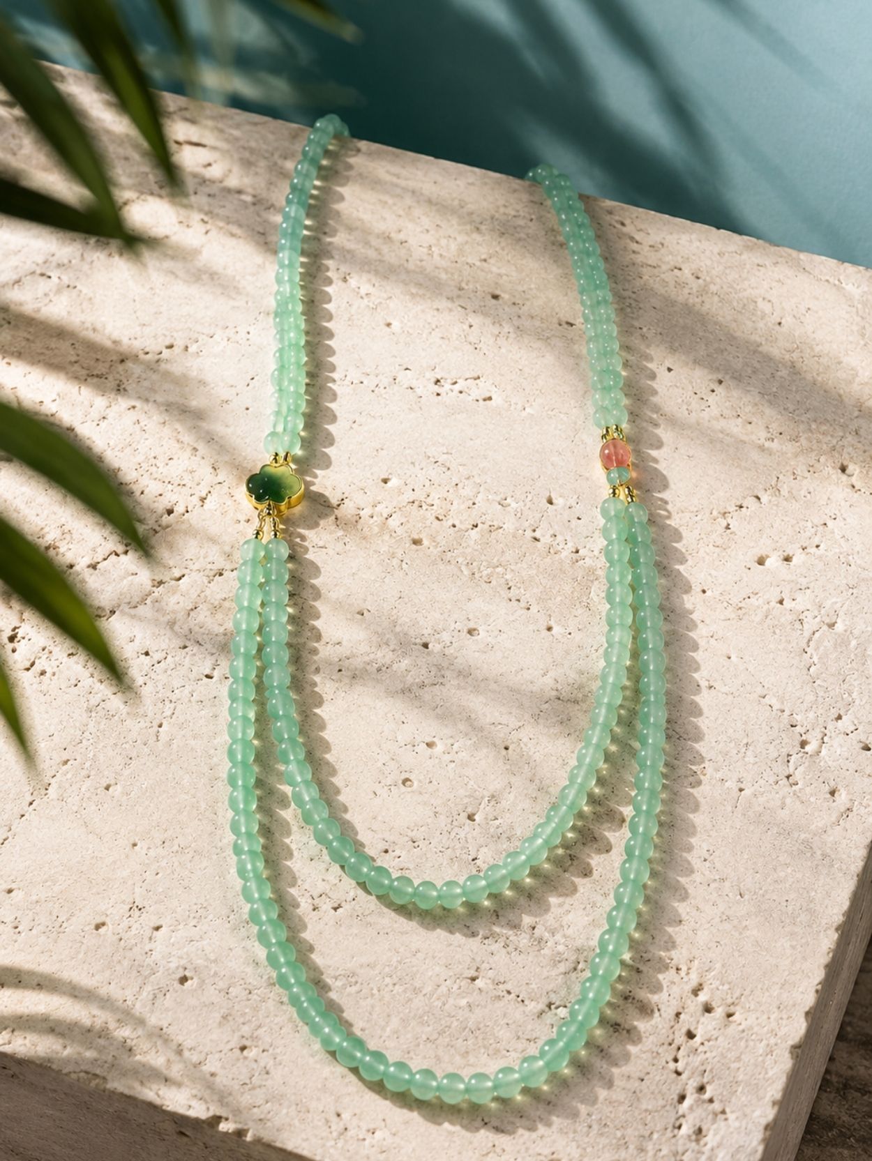 Green Natural Stone Layered Necklace SK62827 - Image 5
