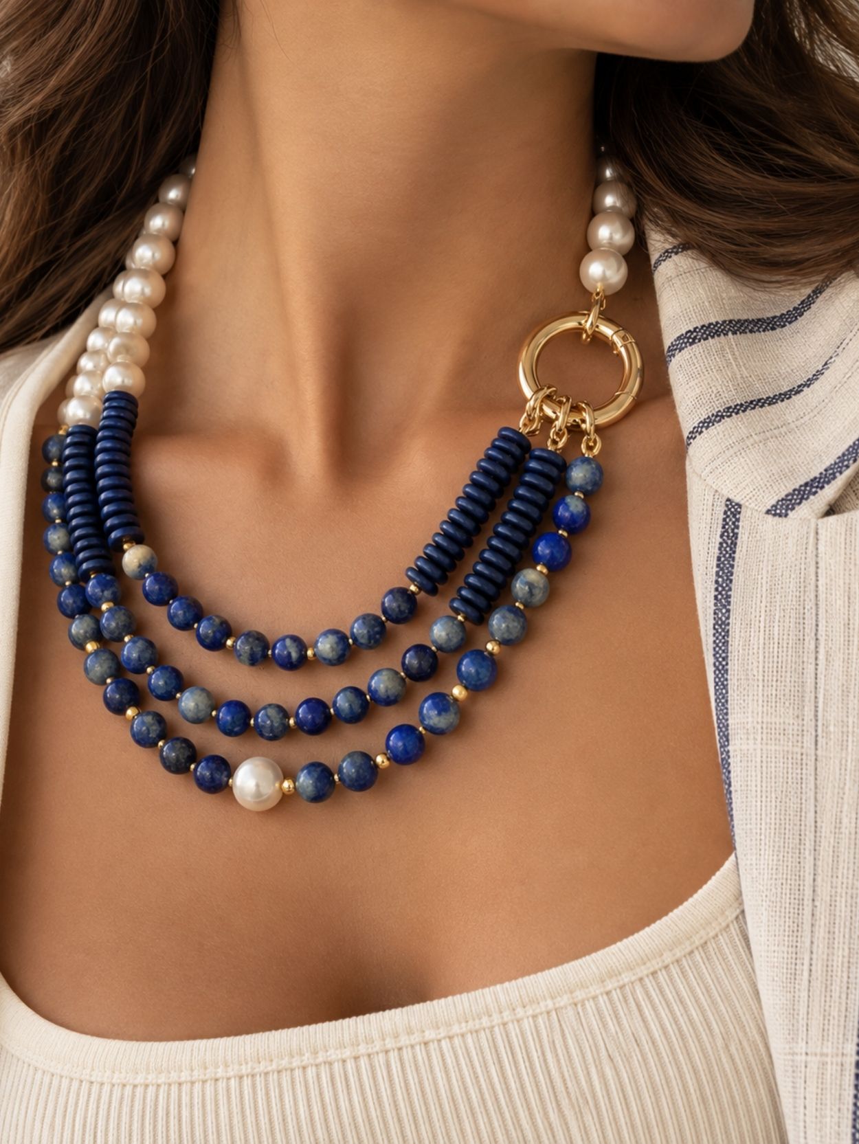 Lapis Lazuli & Freshwater Pearl Layered Necklace SK63128 - Image 3