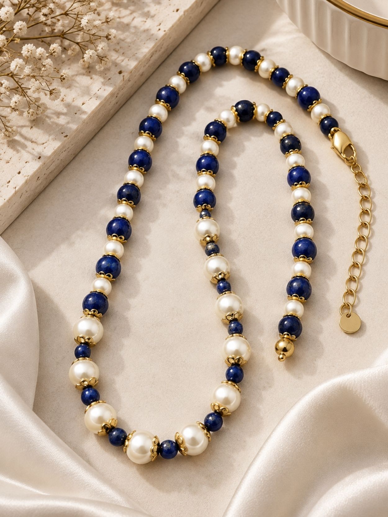 Lapis Lazuli & Freshwater Pearl Beaded Necklace SK63094 - Image 5