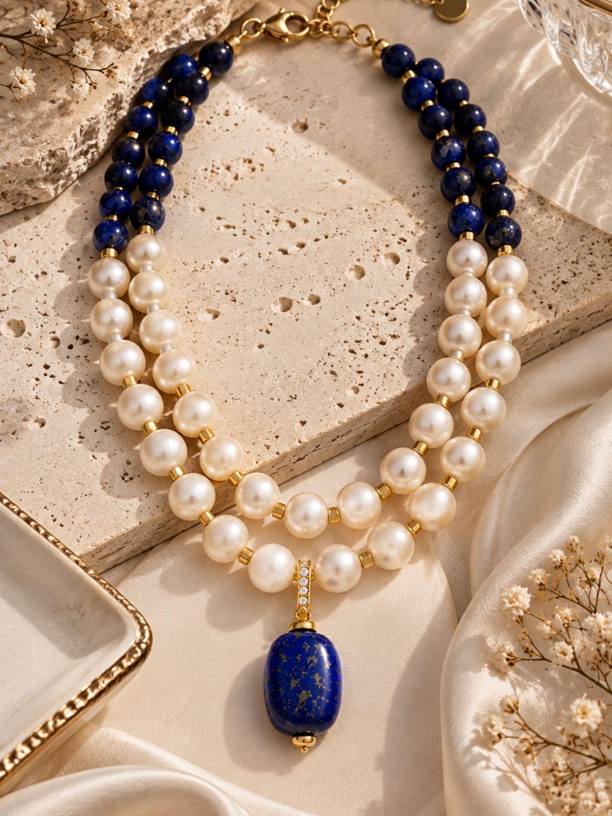 Lapis Lazuli & Pearl 2-Piece Layered Necklace Set SK63100 - Image 5