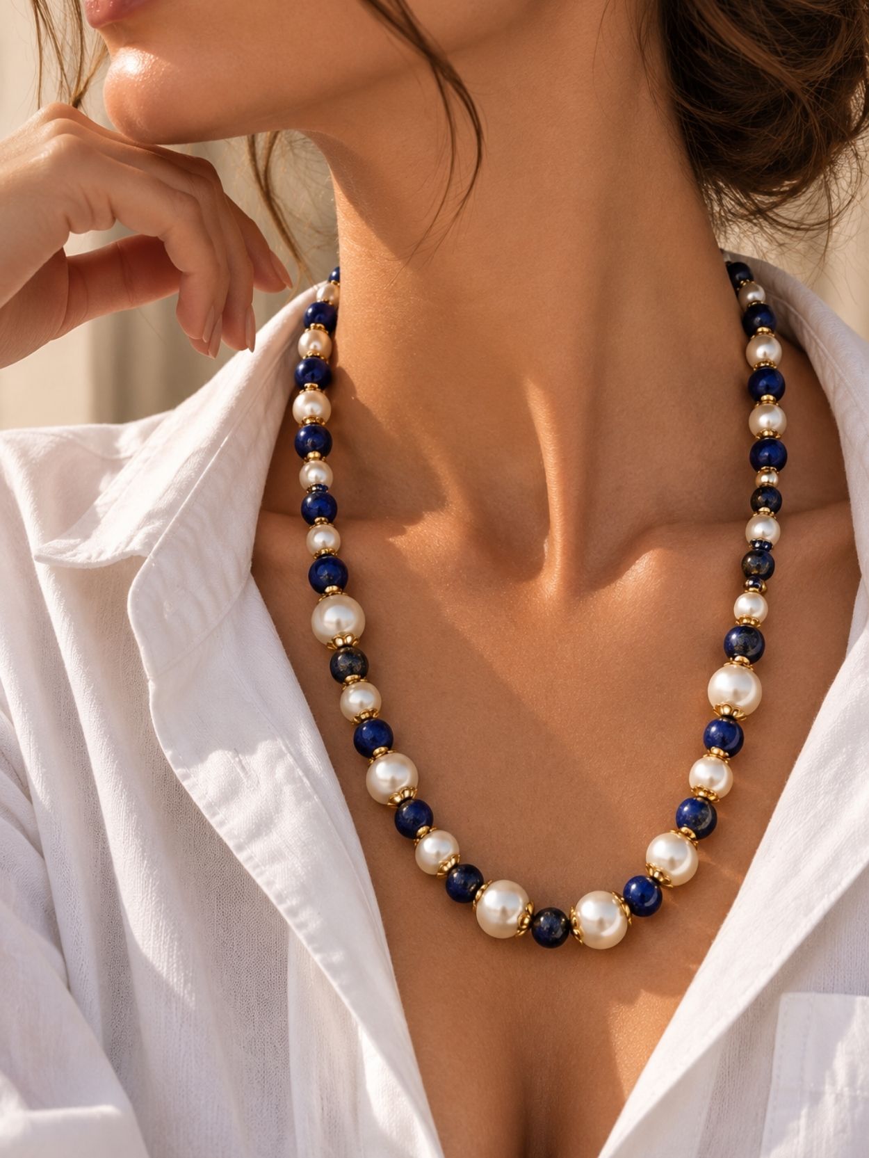 Lapis Lazuli & Freshwater Pearl Beaded Necklace SK63094