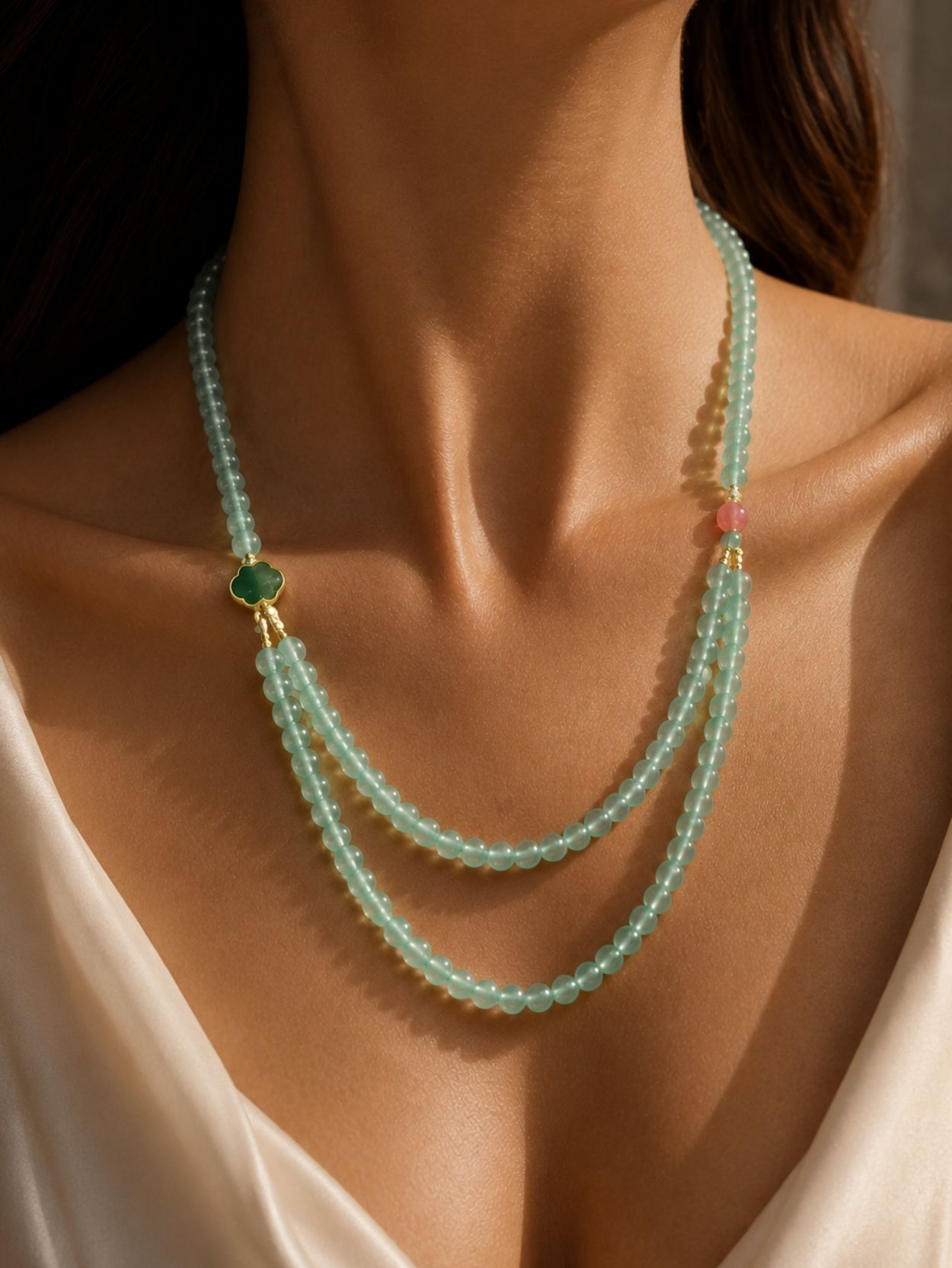 Green Natural Stone Layered Necklace SK62827